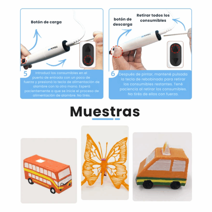 Lápiz 3d Para niños Pen USB Wire, manual, box PCL, No Quema - Imagen 6